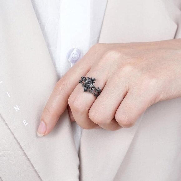 Natural Black Rutilated Quartz Ring Sets for Women - Picture 8 of 10